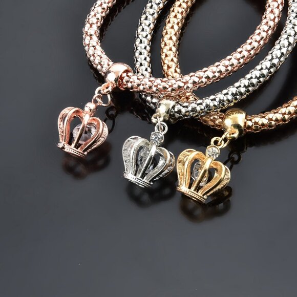 Elegant Crown Charm Bracelets – Set of Three in Gold, Silver & Rose Gold - Picture 5 of 7